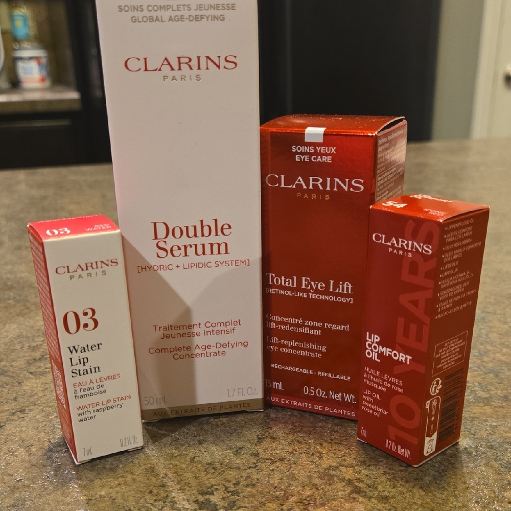 Clarins Skincare & Lip Bundle | New & Unused | Total Eye Lift + Double Serum